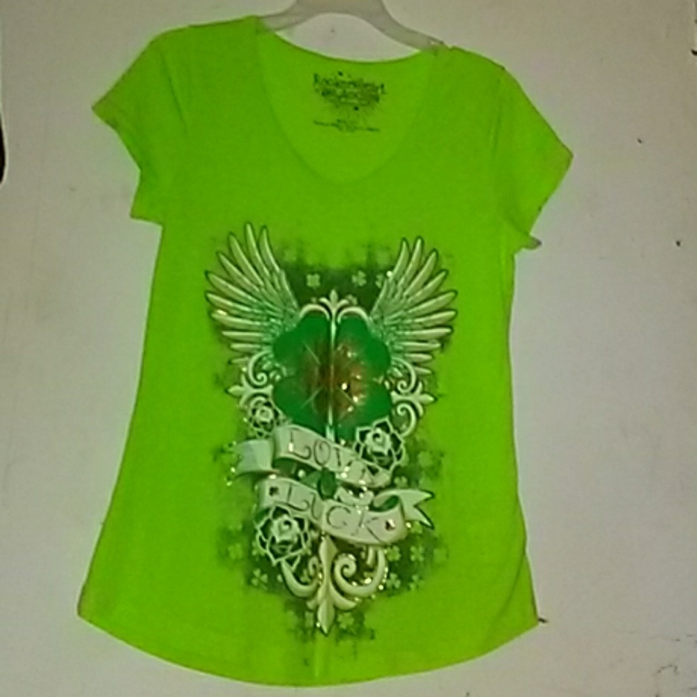 Rockergirl All access Love & Light neon green tee